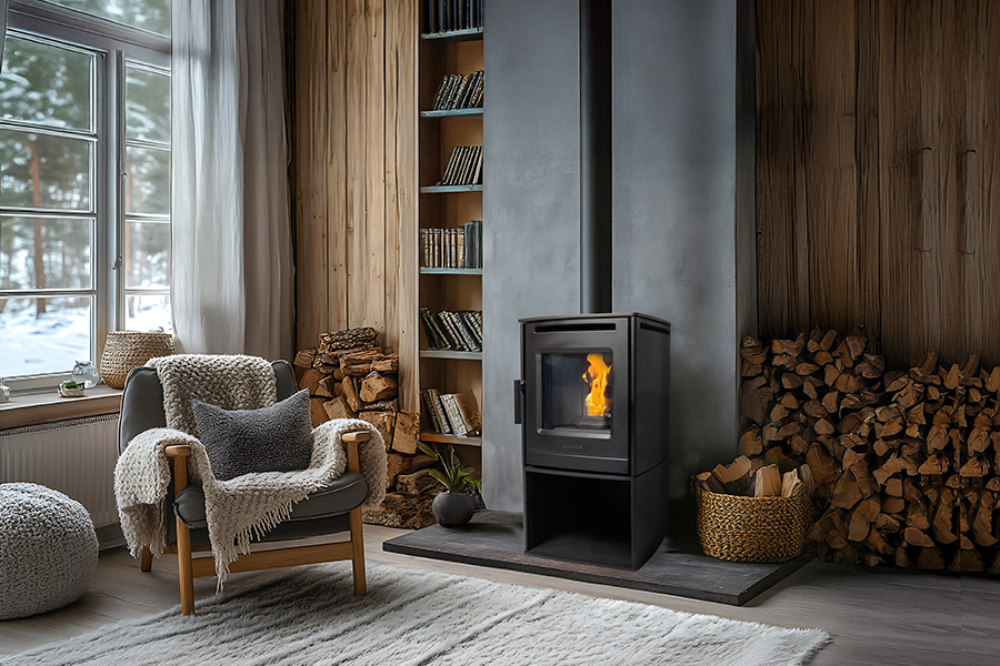 Elcofire Kora 6S Freestanding Pellet Stove log store
